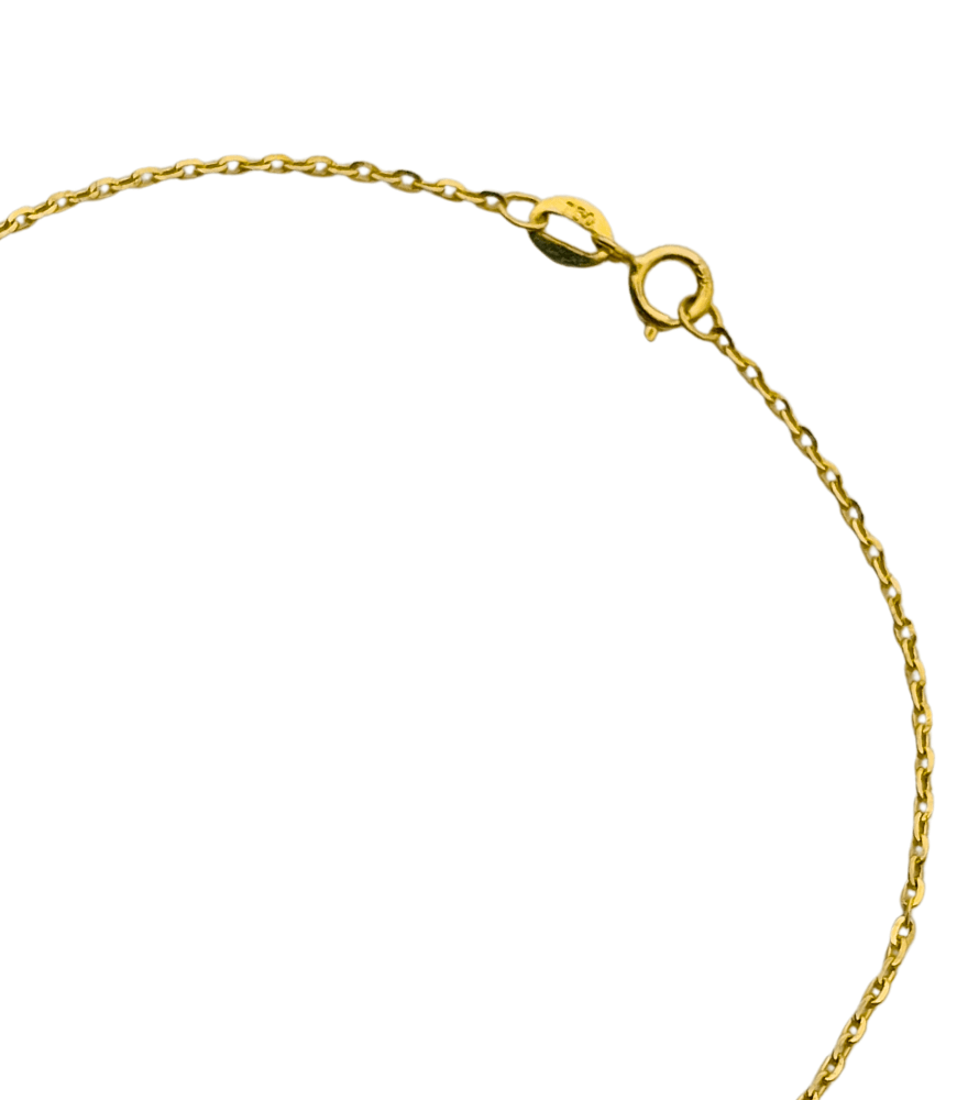 Rear View of Reem Protection Bracelet in 18k Yellow Gold Fixed Length with Hallmark Stamp Metal 7 inches 0.7gms