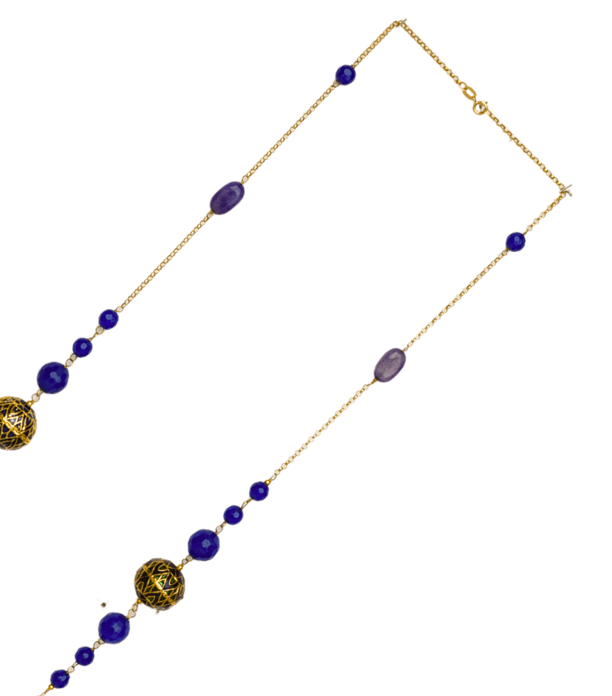 Rear View of Esha Enamel Necklace in 18k Gold-Blue Comfort Fit Yellow Gold with Hallmark Stamp Metal Stone One Size 32.8gms
