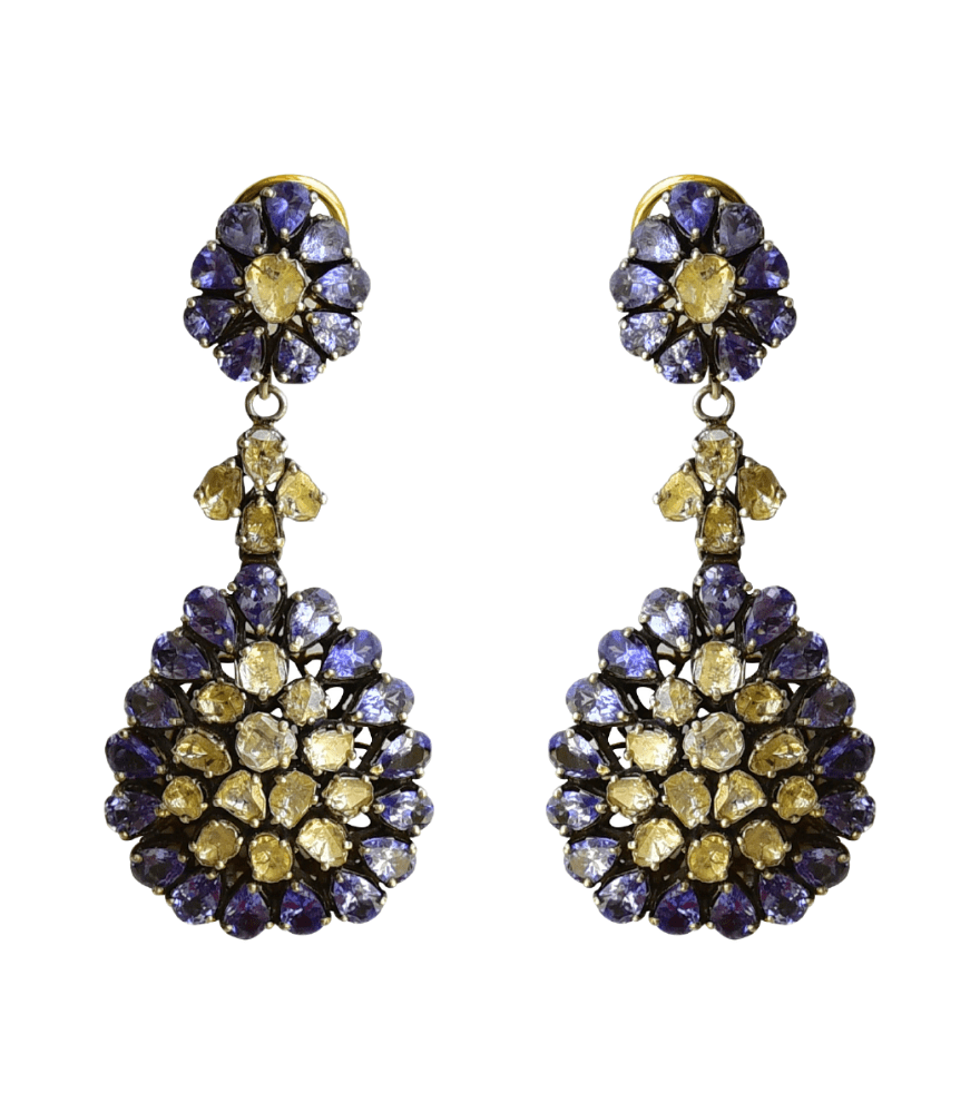 Front View of Veerali Dangle Earrings Jewelry for Pierced Ears 925 Sterling Silver Metal One Size 30gms