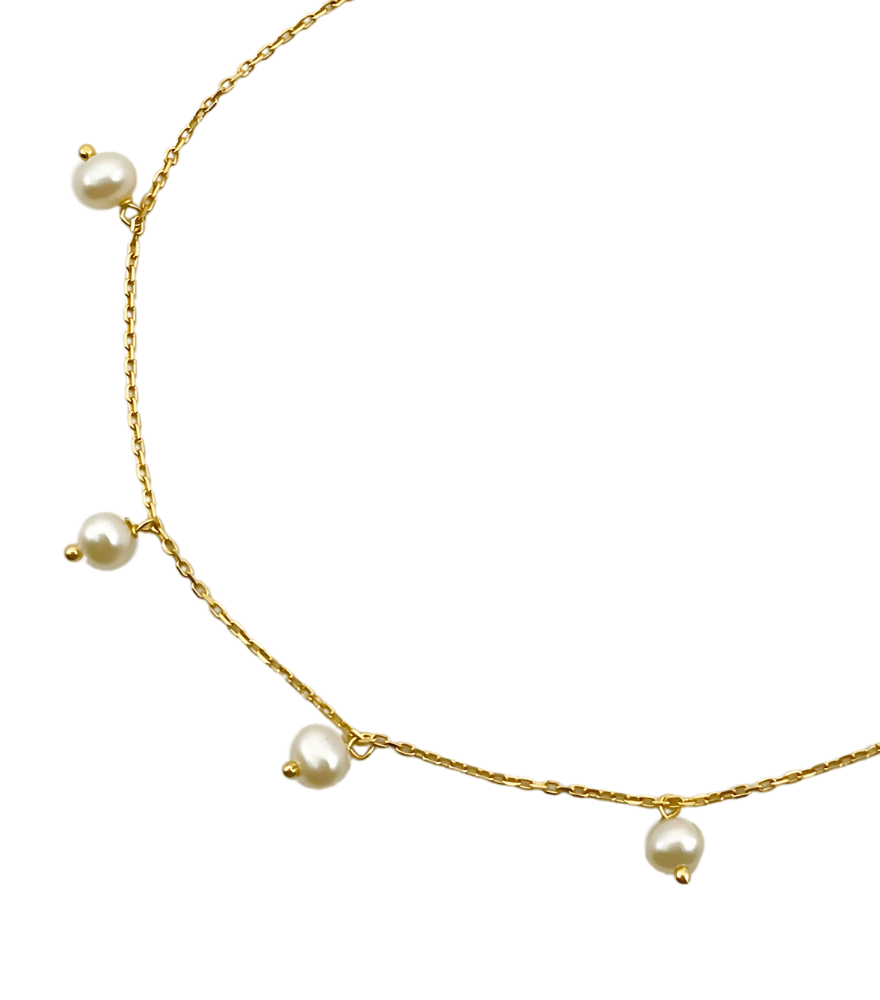Closeup of Ivory pearl Bracelet in 18K Gold Adjustable Length 18k Yellow with Hallmark Stamp Metal 8 inches 1.4gms