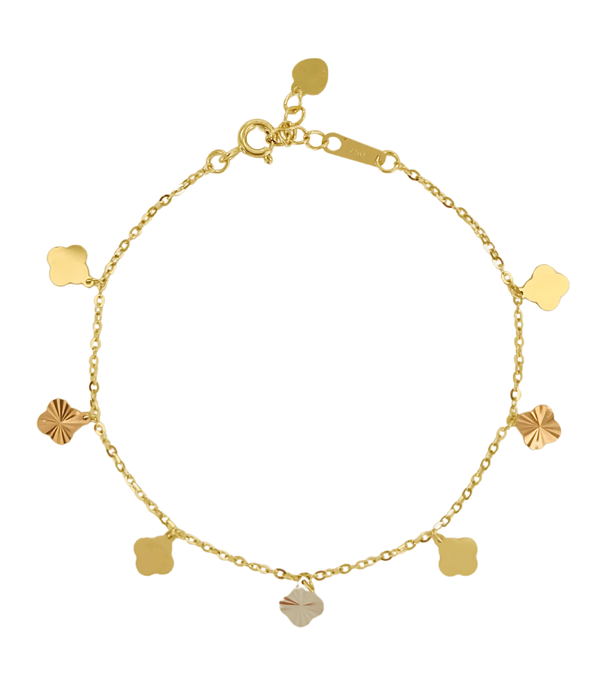 Front View of Allessia Bracelet in 18K Gold Adjustable Length 18k Yellow with Hallmark Stamp Metal 7.5 inches 1.8gms