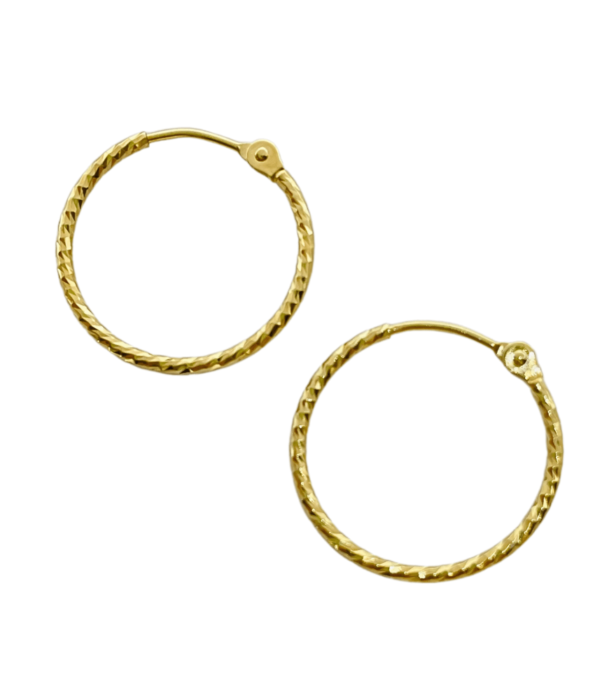 Rear View of Hana Hoop Earrings in 18k Gold Jewelry for Pierced Ears Yellow with Hallmark Stamp Metal One Size 0.8gms