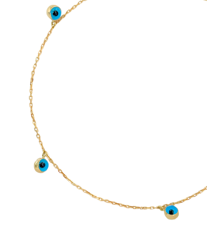 Closeup of Ayna Charm Anklet in 18k Yellow Gold Adjustable Length with Hallmark Stamp Metal 9.5 inches 2.1gms