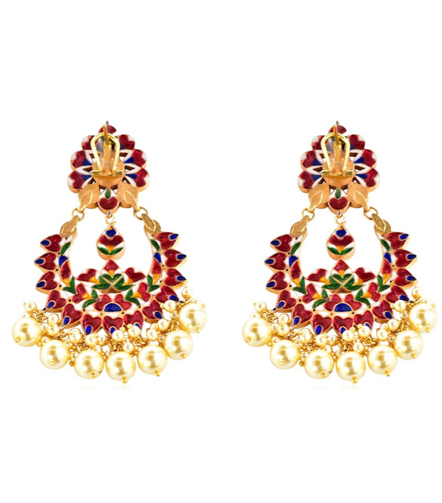Rear View of Rajkumari Chandbali Uncut Diamond Earrings in 18k Gold Jewelry for Pierced Ears Yellow with Hallmark Stamp Metal One Size 46.25gms