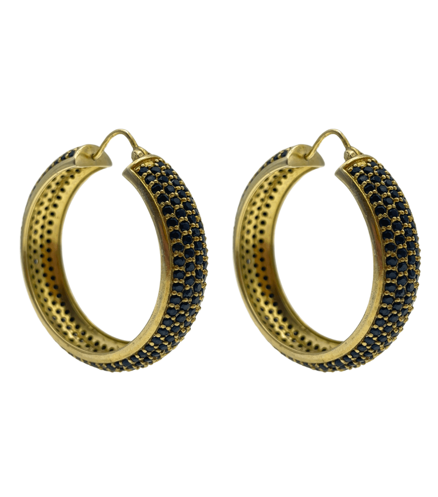 Front View of Pari Hoop Earrings - Sapphire Jewelry for Pierced Ears 18k Gold Plated 925 Sterling Silver One Size 20.8gms