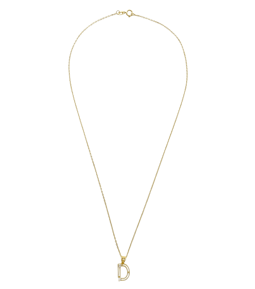 Rear View of Letter 'D' Initials Pendant Necklace in 18k Gold Fixed Length Yellow with Hallmark Stamp Metal One Size 1.2gms
