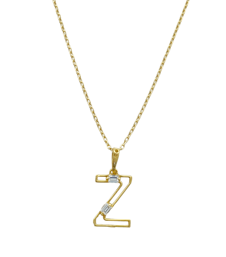 Front View of Letter 'Z' Initials Pendant Necklace in 18k Gold Fixed Length Yellow with Hallmark Stamp Metal One Size 1.3gms