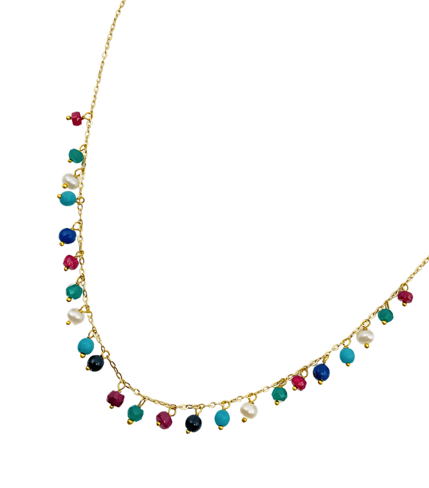 Closeup of Dana Rainbow Frill Necklace Adjustable Length 18k Yellow Gold with Hallmark Stamp Metal One Size 4.1gms