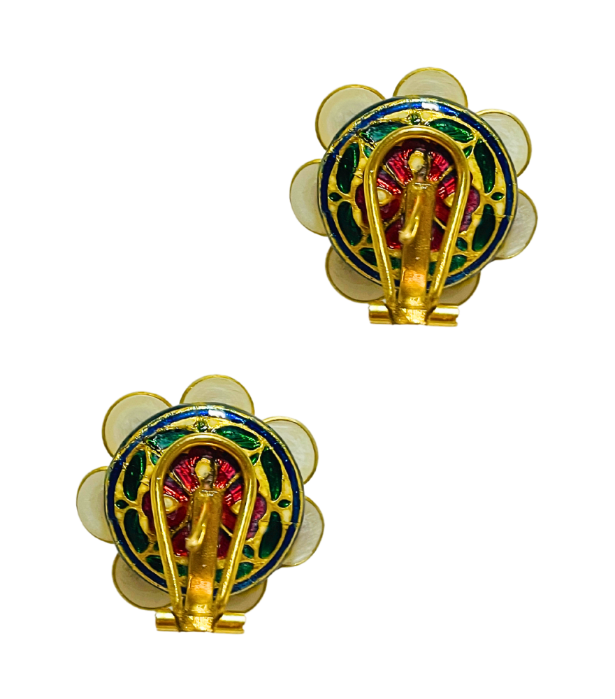 Rear View of Devika Uncut Polki Earrings in 18k Gold Jewelry for Pierced Ears Yellow with Hallmark Stamp Metal One Size 12.5gms
