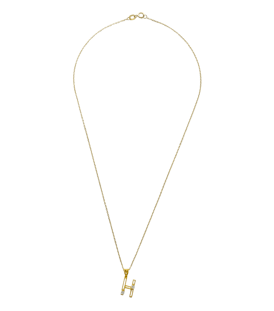 Rear View of Letter 'H' Initials Pendant Necklace in 18k Gold Fixed Length Yellow with Hallmark Stamp Metal One Size 1.3gms