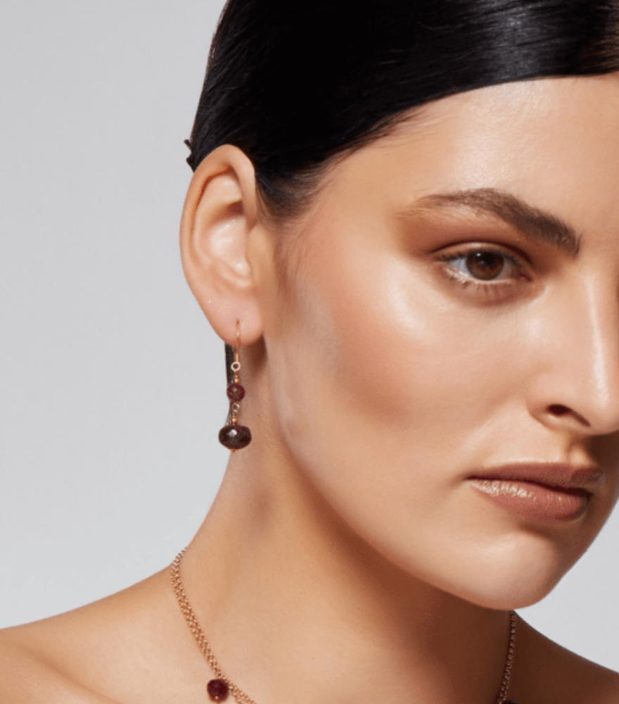 Model Wearing Sana Earrings Jewelry for Pierced Ears 18k Yellow Gold with Hallmark Stamp Metal One Size 6.4gms