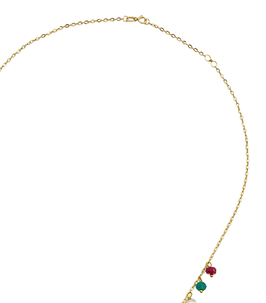 Rear View of Dana Rainbow Frill Necklace Adjustable Length 18k Yellow Gold with Hallmark Stamp Metal One Size 4.1gms