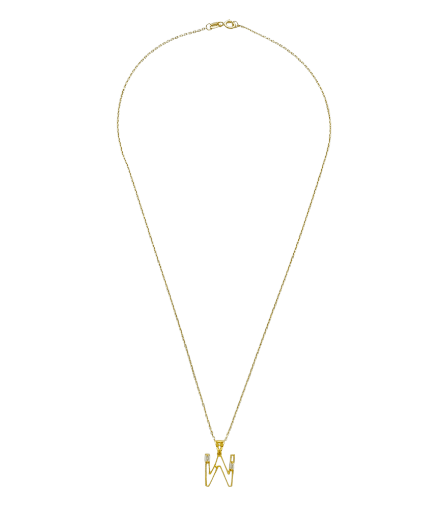 Rear View of Letter 'W' Initials Pendant Necklace in 18k Gold Fixed Length Yellow with Hallmark Stamp Metal One Size 1.2gms