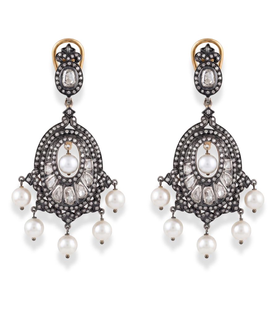 Front View of Rahila Chandbali Earrings Jewelry for Pierced Ears 18k Gold Plated 925 Sterling Silver One Size 26.1gms