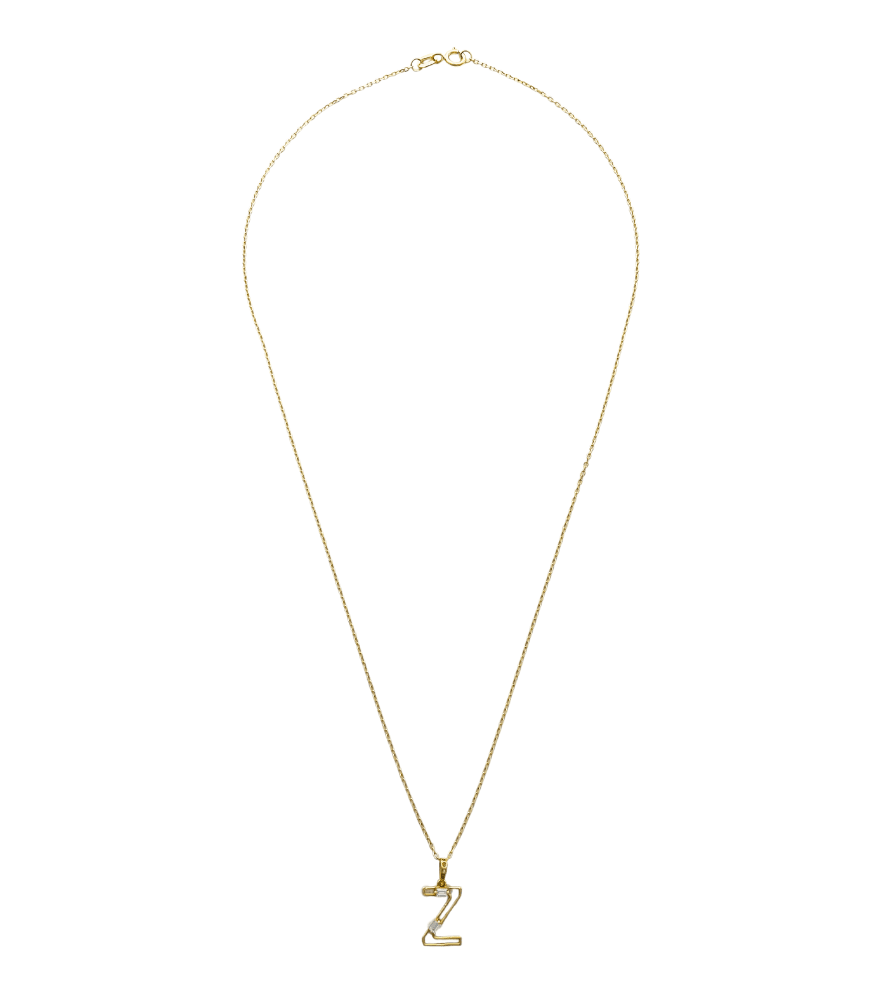 Rear View of Letter 'Z' Initials Pendant Necklace in 18k Gold Fixed Length Yellow with Hallmark Stamp Metal One Size 1.3gms