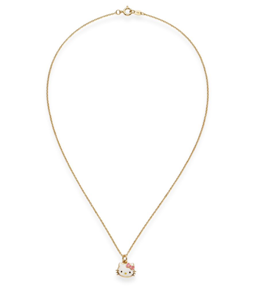 Rear View of Cleo Kitty Enamel Pendant Necklace in 18k Gold Fixed Length Yellow with Hallmark Stamp Metal One Size 1.5gms