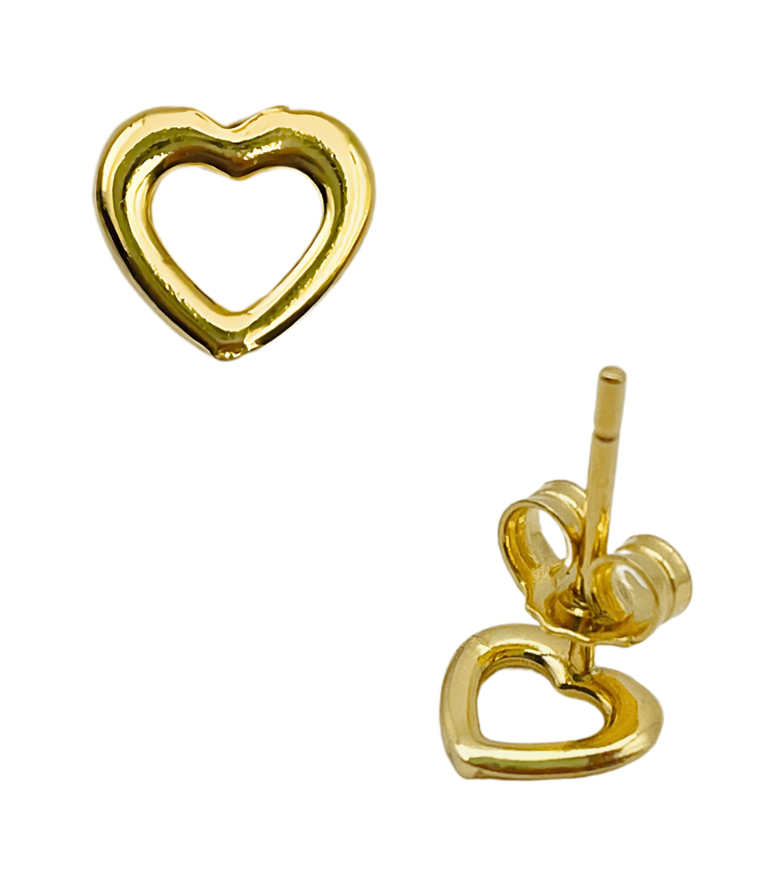 Closeup of Hiba Heart Stud Earrings in 18k Gold Jewelry for Pierced Ears Yellow with Hallmark Stamp Metal One Size 1.2gms