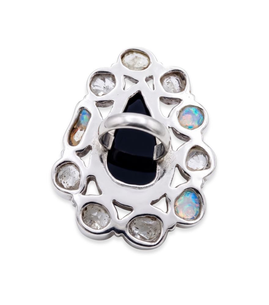 Rear View of Nayana Ring in Sterling Silver Comfort Fit 925 Metal Stone 6 mm 33.7gms
