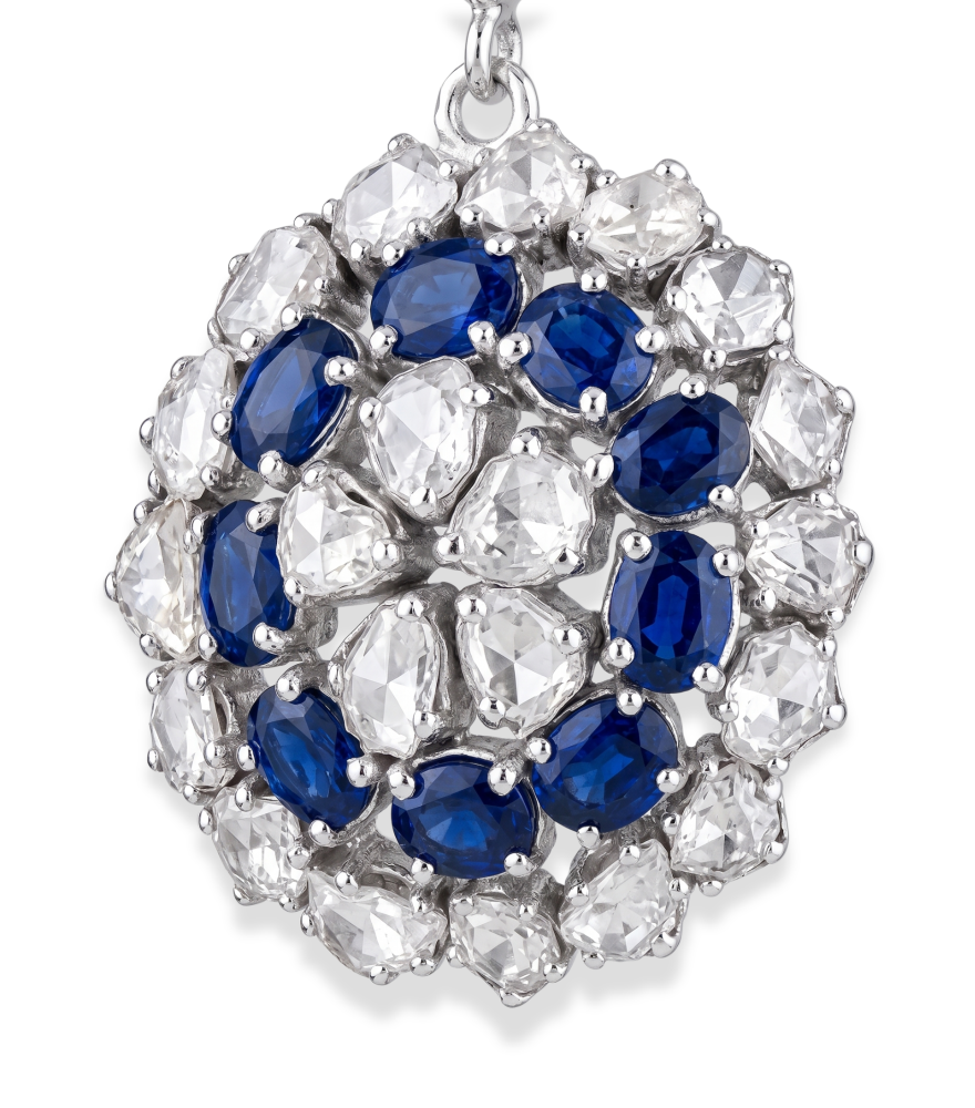 Closeup of Riya Polki & Blue Sapphire Detachable Silver Earrings Jewelry for Pierced Ears 925 Sterling Metal One Size 11.91gms