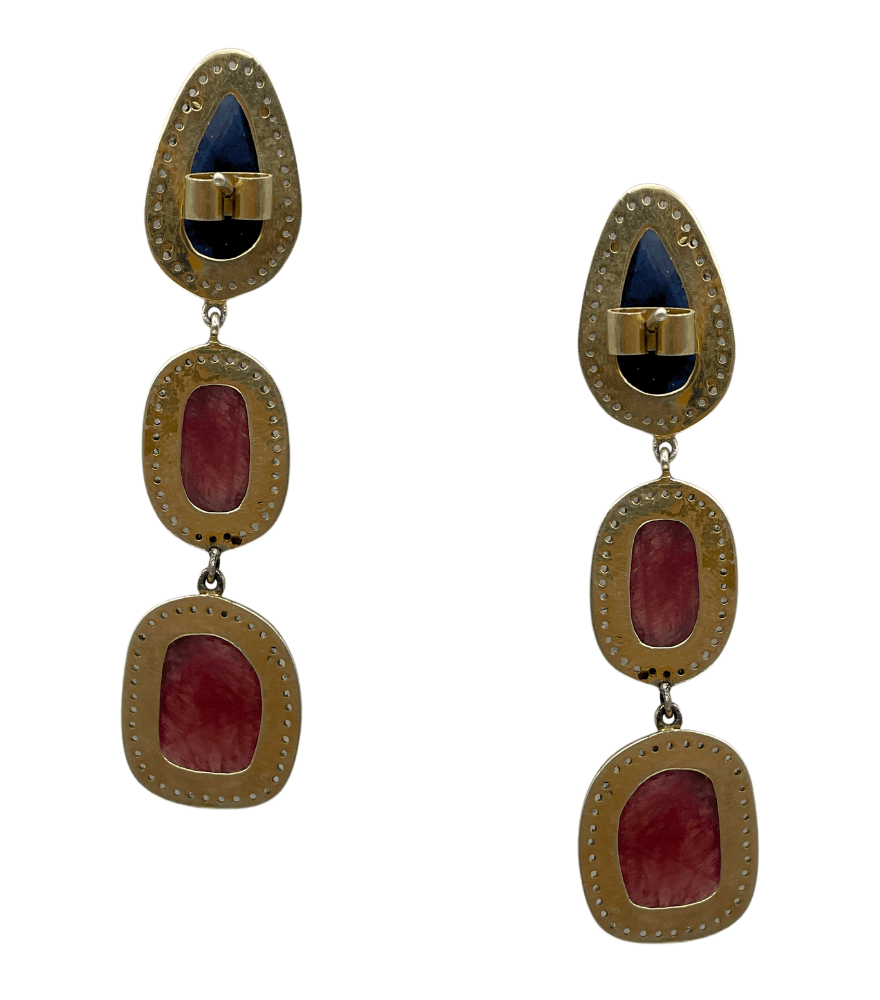 Rear View of Vamika Gold-Plated Silver Earrings with Diamonds Rubies & Sapphire Jewelry for Pierced Ears 18k Gold Plated 925 Sterling Metal Stone One Size 19.9gms