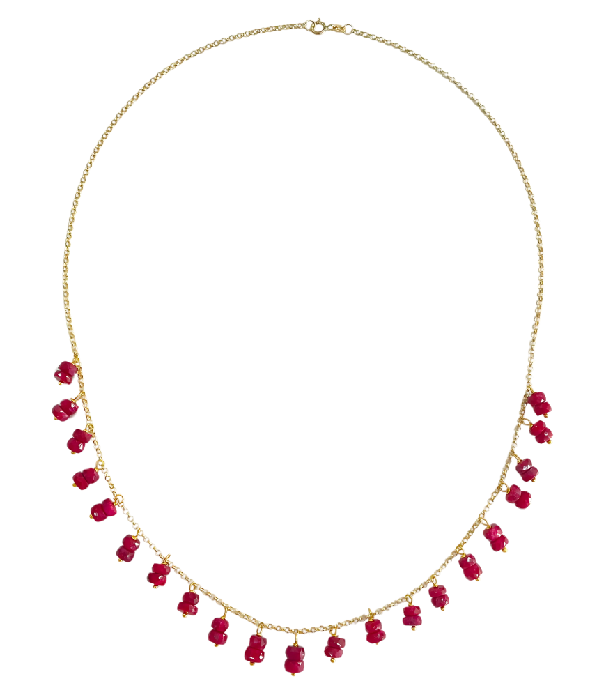 Front View of Dana Ruby Frill Necklace Adjustable Length 18k Yellow Gold with Hallmark Stamp One Size 9.9gms