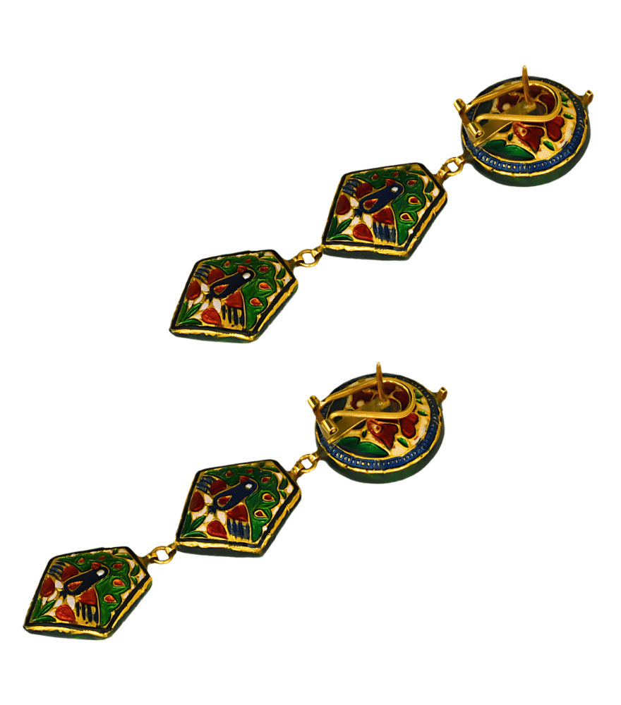 Rear View of Kanika Polki Earrings in Gold Jewelry for Pierced Ears 18k Yellow with Hallmark Stamp Metal Stone One Size 31.6gms