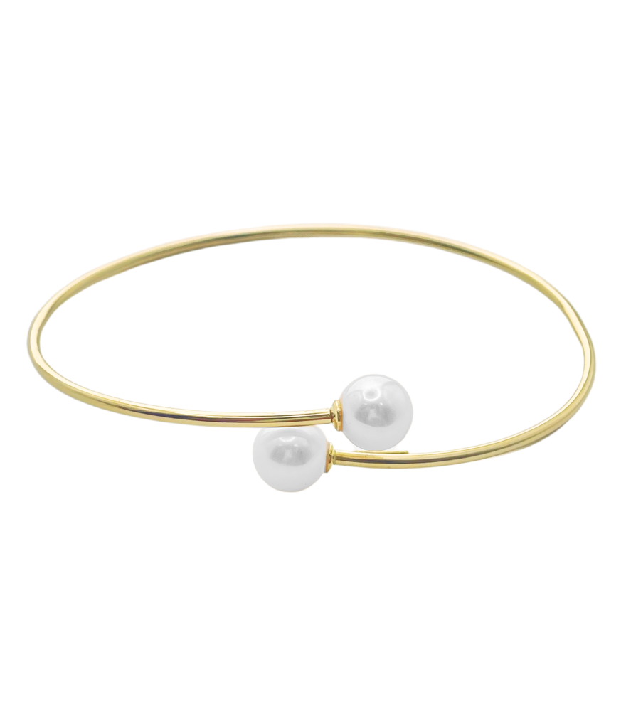 Front View of Pearla Bangle in 18K Gold Open-Adjustable-Resizable 18k Yellow with Hallmark Stamp One Size 4.1gms
