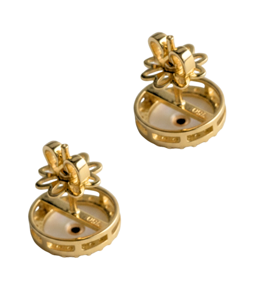 Rear View of Celestia Pearl Earrings in 18K Gold Jewelry for Pierced Ears 18k Yellow with Hallmark Stamp One Size 3gms