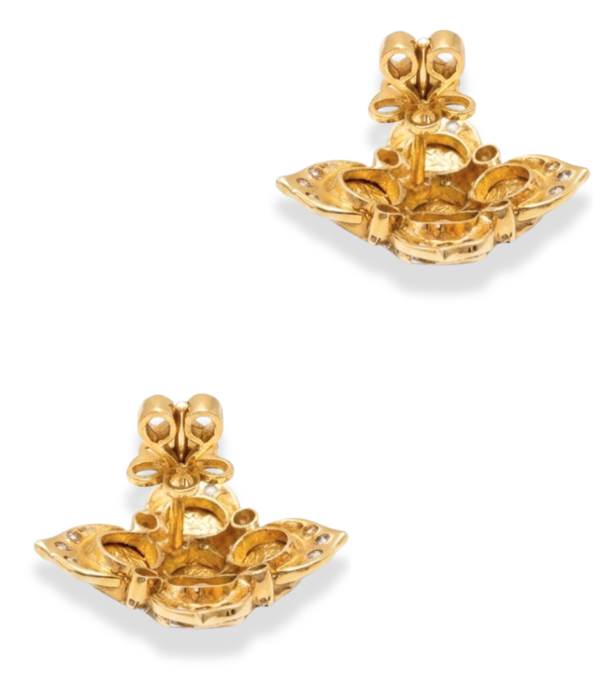 Rear View of Meher Diamond Stud Earrings in 18k Gold Jewelry for Pierced Ears Yellow with Hallmark Stamp Metal Stone 2 cm 7.7gms