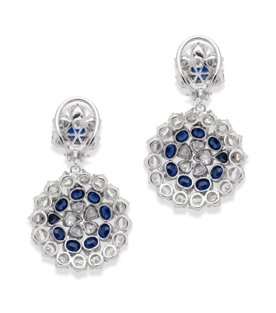 Rear View of Riya Polki & Blue Sapphire Detachable Silver Earrings Jewelry for Pierced Ears 925 Sterling Metal One Size 11.91gms