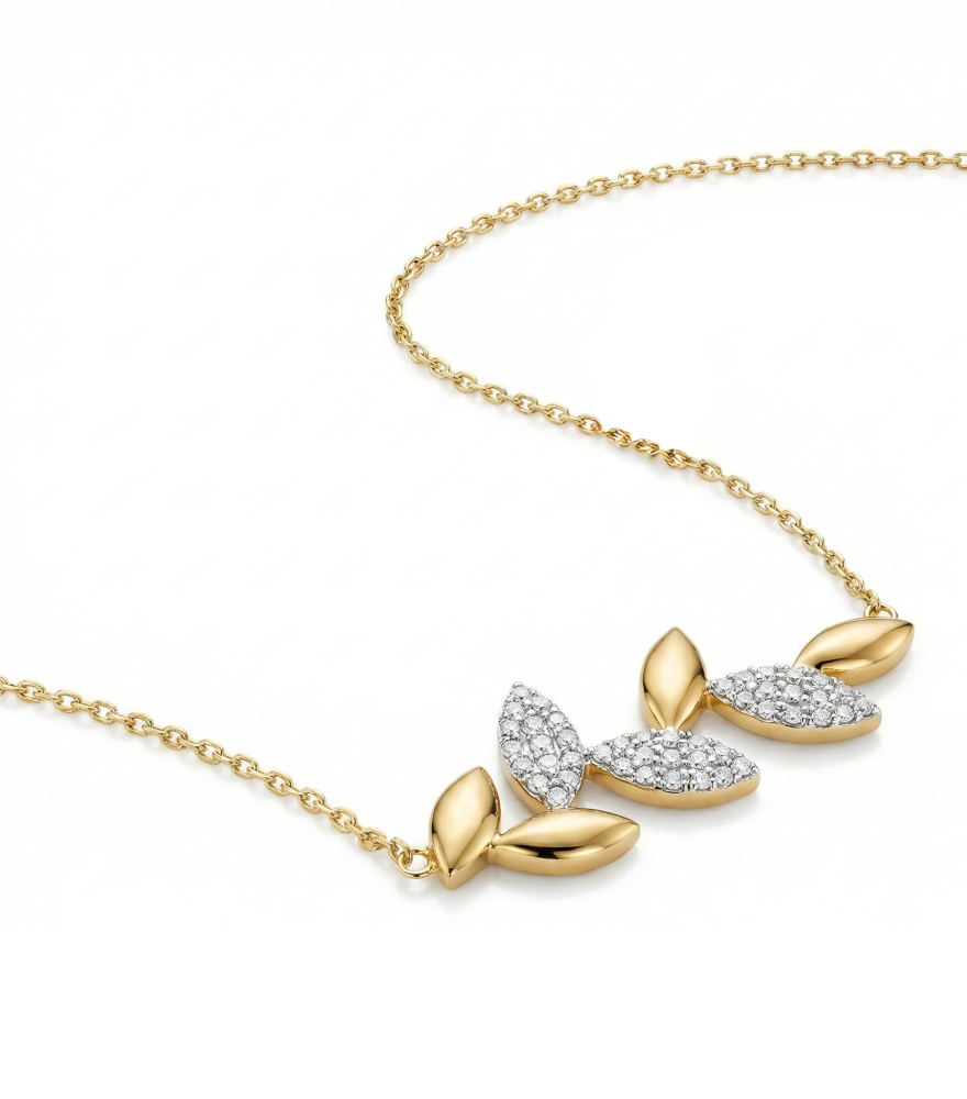 Closeup of Amara Vine Necklace in 18k Gold Comfort Fit Yellow with Hallmark Stamp 16 inches 1.9gms