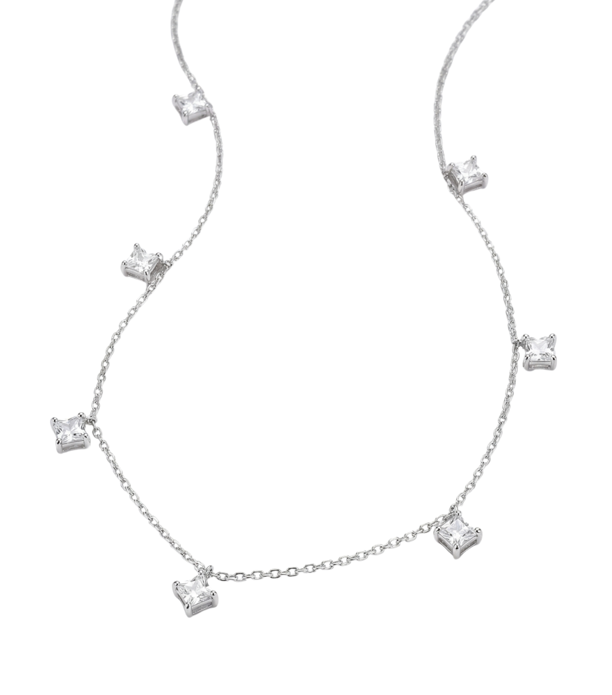 Closeup of Starlight Charm Necklace in 18k White Gold Comfort Fit 16 inches 0.9gms