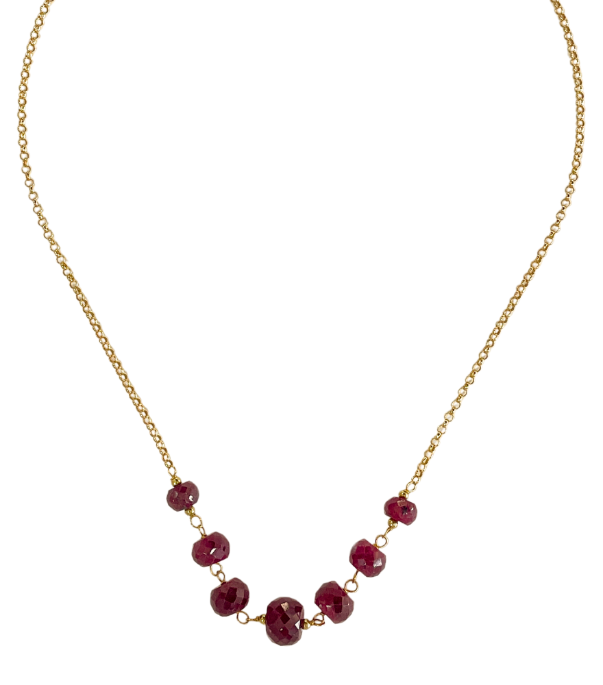 Front View of Saya Ruby Necklace in 18k Gold Comfort Fit Yellow with Hallmark Stamp Metal Stone One Size 6.5gms
