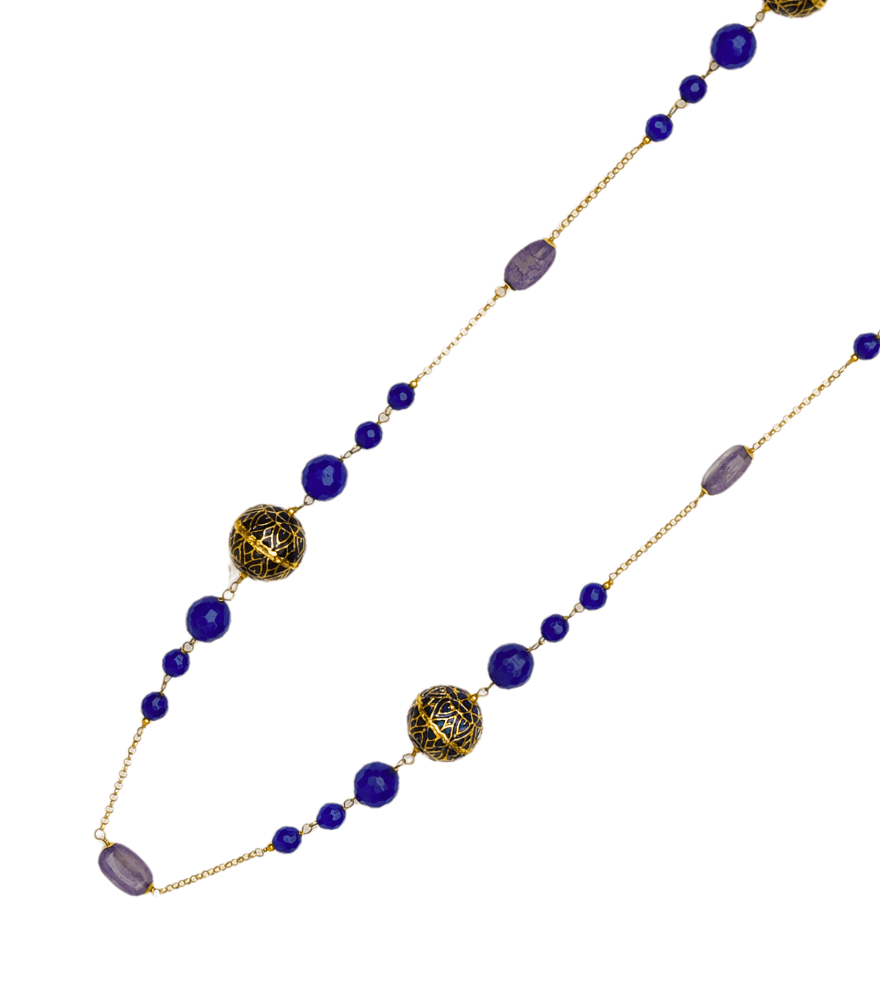 Closeup of Esha Enamel Necklace in 18k Gold-Blue Comfort Fit Yellow Gold with Hallmark Stamp Metal Stone One Size 32.8gms