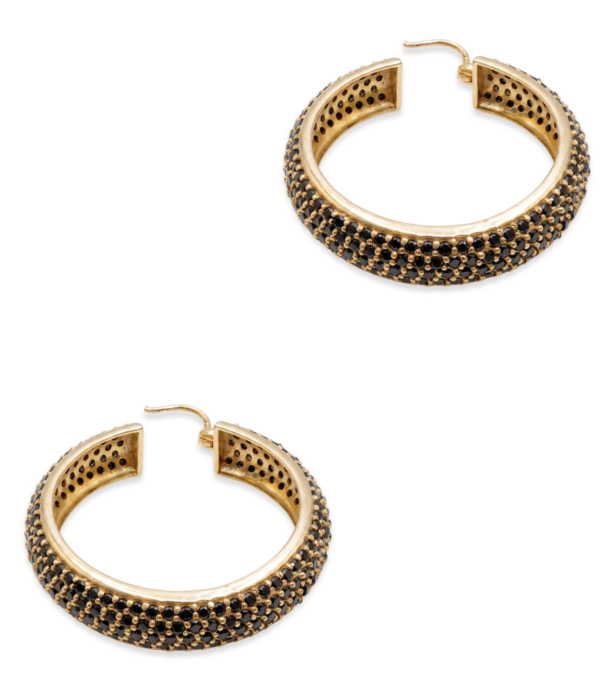 Rear View of Pari Hoop Earrings - Sapphire Jewelry for Pierced Ears 18k Gold Plated 925 Sterling Silver One Size 20.8gms