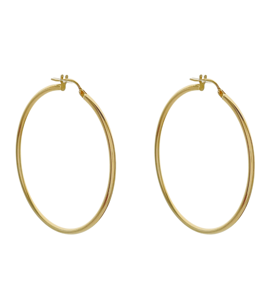 Front View of Golden Circle Hoop Earrings in 18k Gold Jewelry for Pierced Ears Yellow with Hallmark Stamp Metal One Size 2.3gms