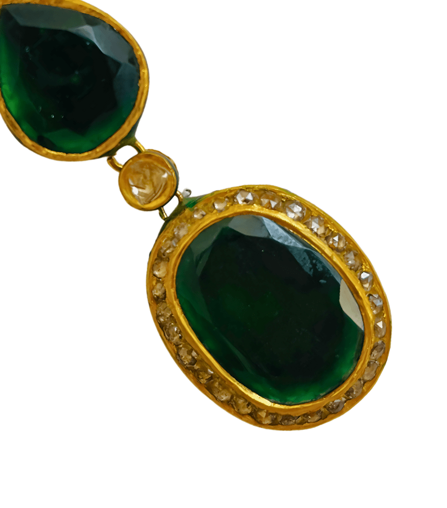 Closeup of Pallavi Polki Earrings in Gold Jewelry for Pierced Ears 18k Yellow with Hallmark Stamp Metal Stone One Size 23.6gms
