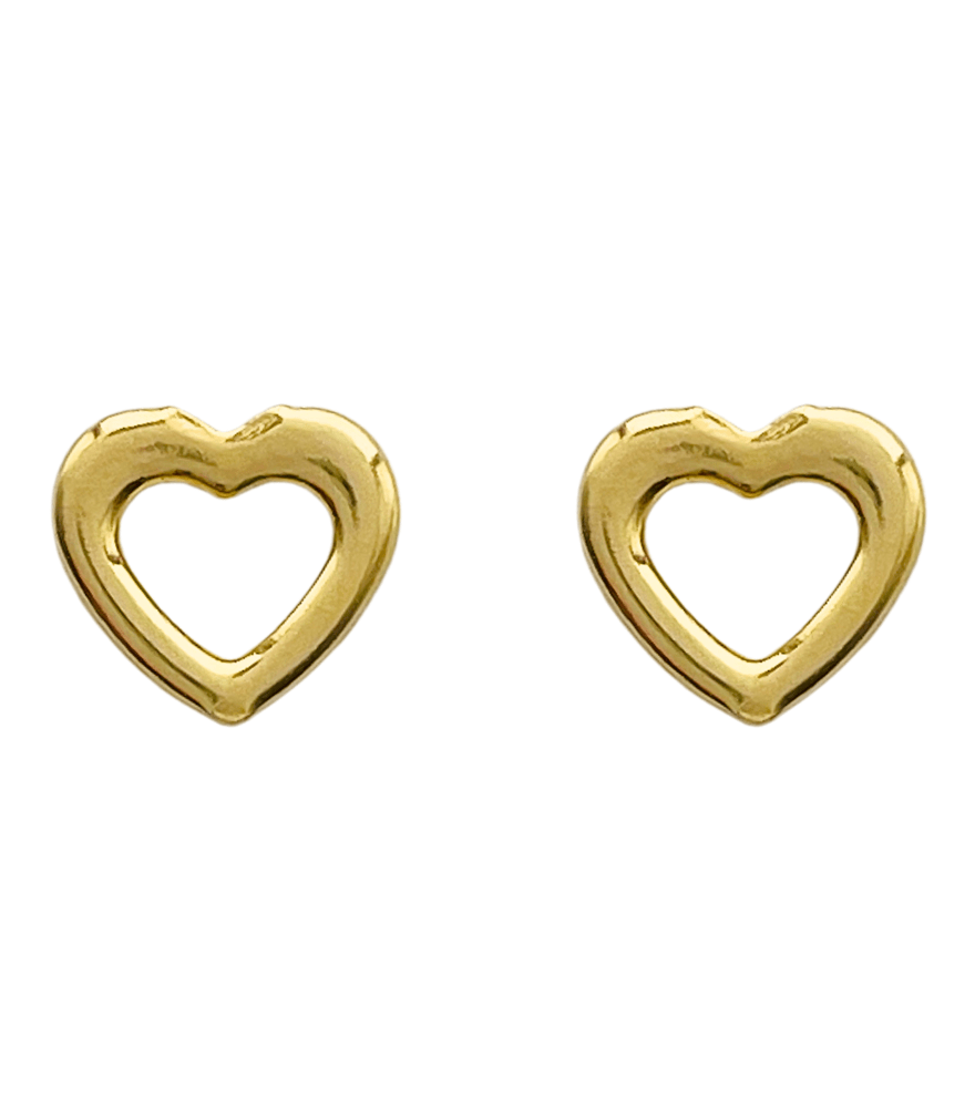 Front View of Hiba Heart Stud Earrings in 18k Gold Jewelry for Pierced Ears Yellow with Hallmark Stamp Metal One Size 1.2gms