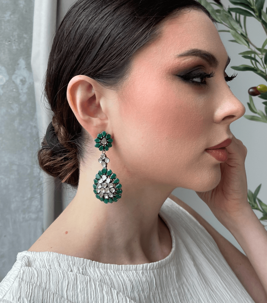 Alternate View of Model Wearing Sanam Earrings Jewelry for Pierced Ears 18k Gold Plated 925 Sterling Silver Metal One Size 28.7gms