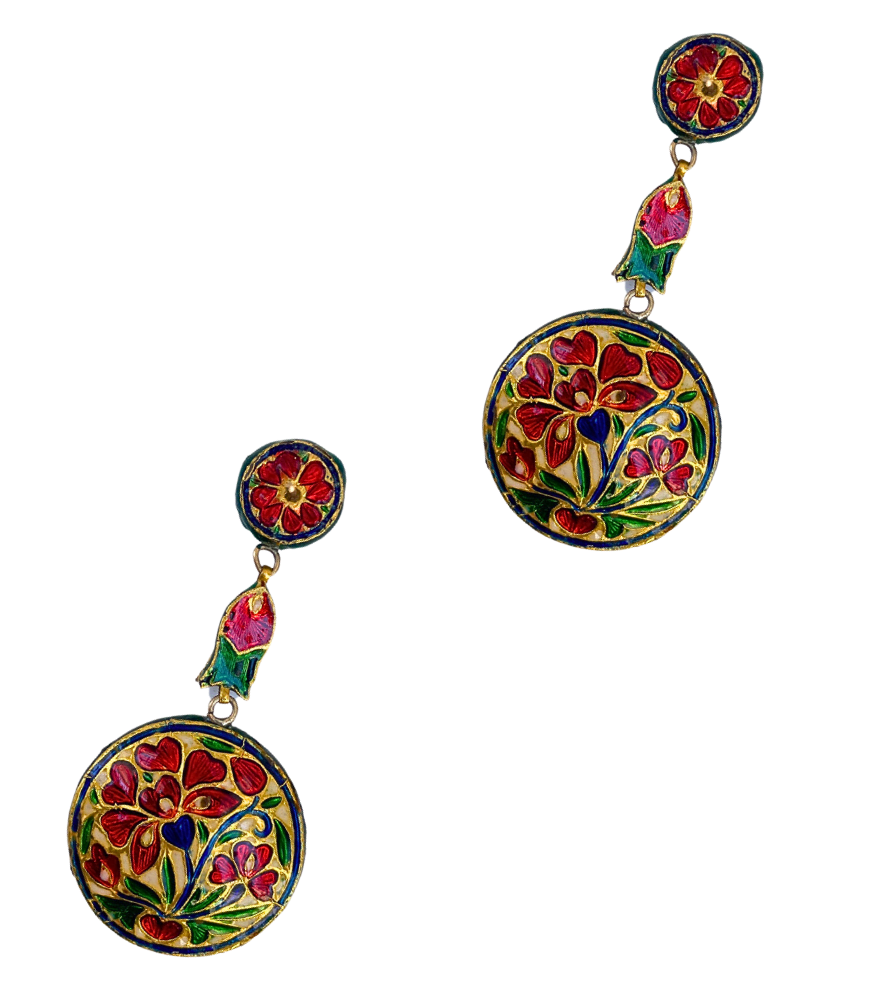 Rear View of Chhavi Single Cut Polki Diamonds Earrings in Gold Jewelry for Pierced Ears 18k Yellow with Hallmark Stamp Metal Stone One Size 16.1gms