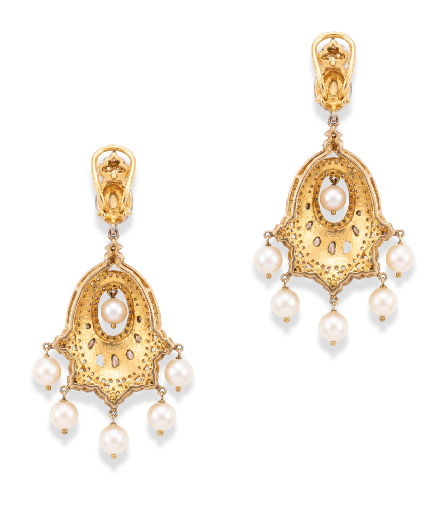 Rear View of Rahila Chandbali Earrings Jewelry for Pierced Ears 18k Gold Plated 925 Sterling Silver One Size 26.1gms