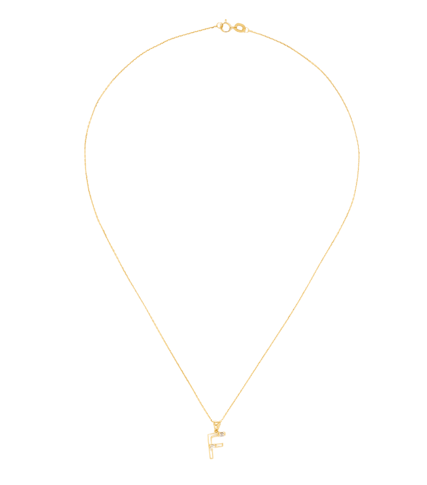 Rear View of Letter 'F' Initials Pendant Necklace in 18k Gold Fixed Length Yellow with Hallmark Stamp Metal One Size 1.2gms