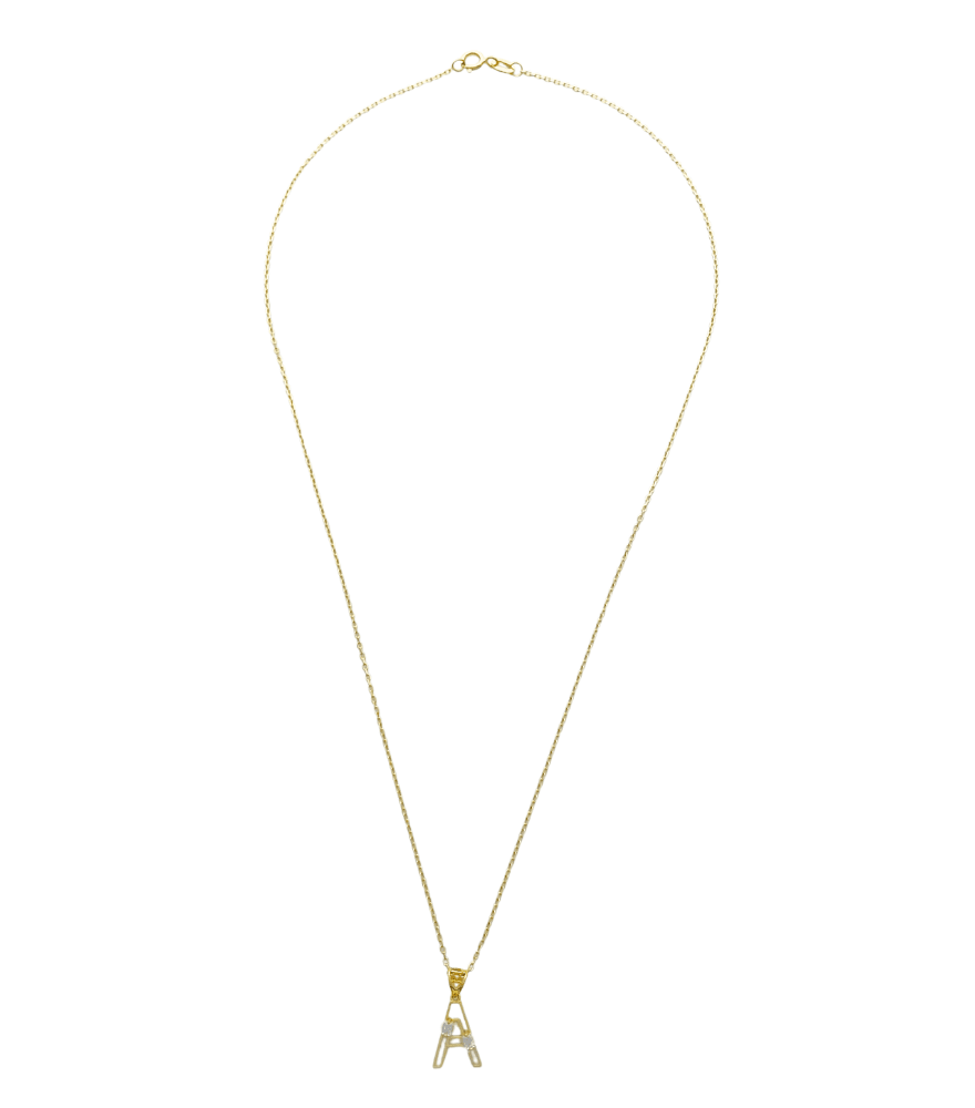 Rear View of Letter 'A' Initials Pendant Necklace in 18k Gold Fixed Length Yellow with Hallmark Stamp Metal One Size 1.2gms