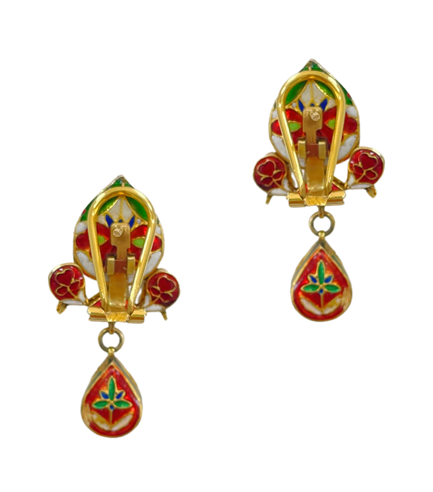 Rear View of Ruhani Uncut Polki Diamond Earrings in 18k Gold Jewelry for Pierced Ears Yellow with Hallmark Stamp Metal Stone One Size 12.9gms