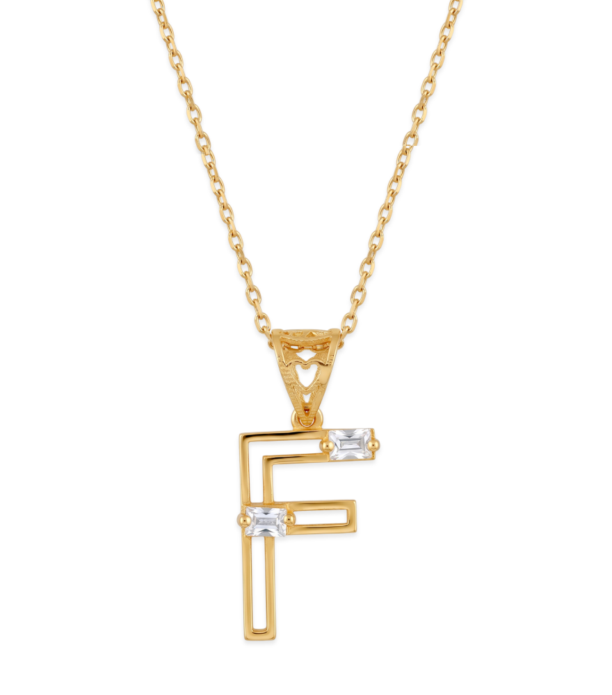 Front View of Letter 'F' Initials Pendant Necklace in 18k Gold Fixed Length Yellow with Hallmark Stamp Metal One Size 1.2gms