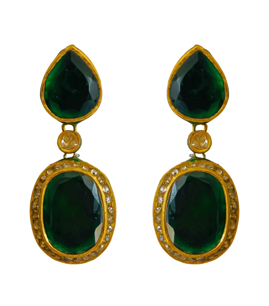 Front View of Pallavi Polki Earrings in Gold Jewelry for Pierced Ears 18k Yellow with Hallmark Stamp Metal Stone One Size 23.6gms