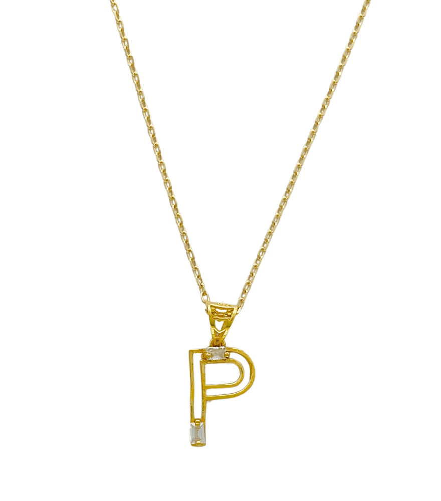 Letter 'P' Initials Pendant Necklace in 18k Gold
