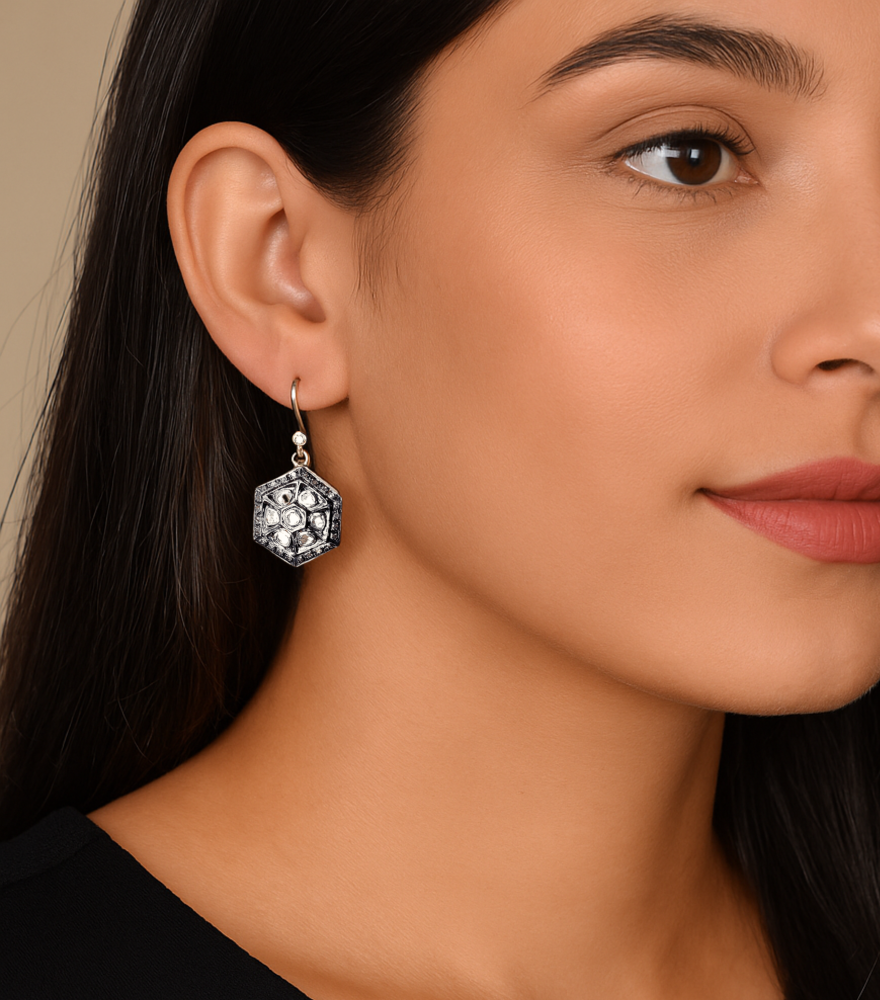 Model Wearing Sasha Dangle Earrings Jewelry for Pierced Ears 925 Sterling Silver Metal One Size 8.3gms