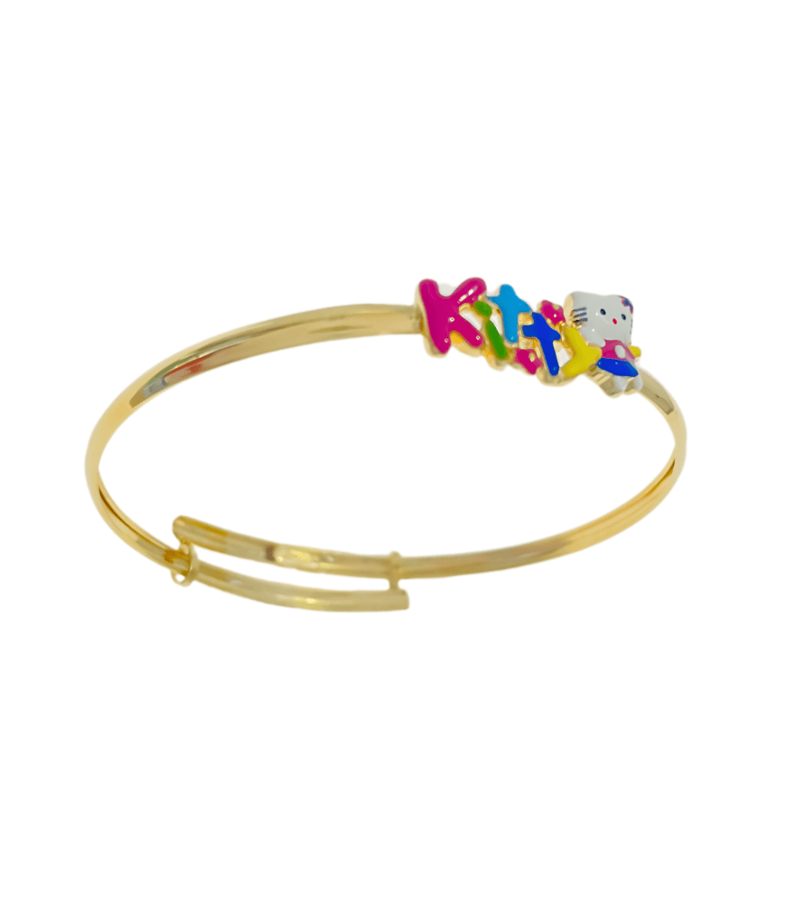 Rear View of Cleo Kitty Bangle in 18k gold Open-Adjustable-Resizable Yellow Gold with Hallmark Stamp Metal One Size 2.7gms