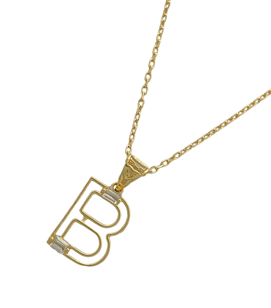 Closeup of Letter 'B' Initials Pendant Necklace in 18k Gold Fixed Length Yellow with Hallmark Stamp Metal One Size 1.3gms